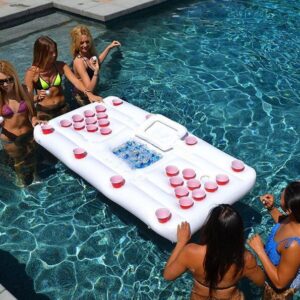 Water Party Air Mattress Ice Bucket Cooler Cup Holder Inflatable Beer Pong Table Pool Float