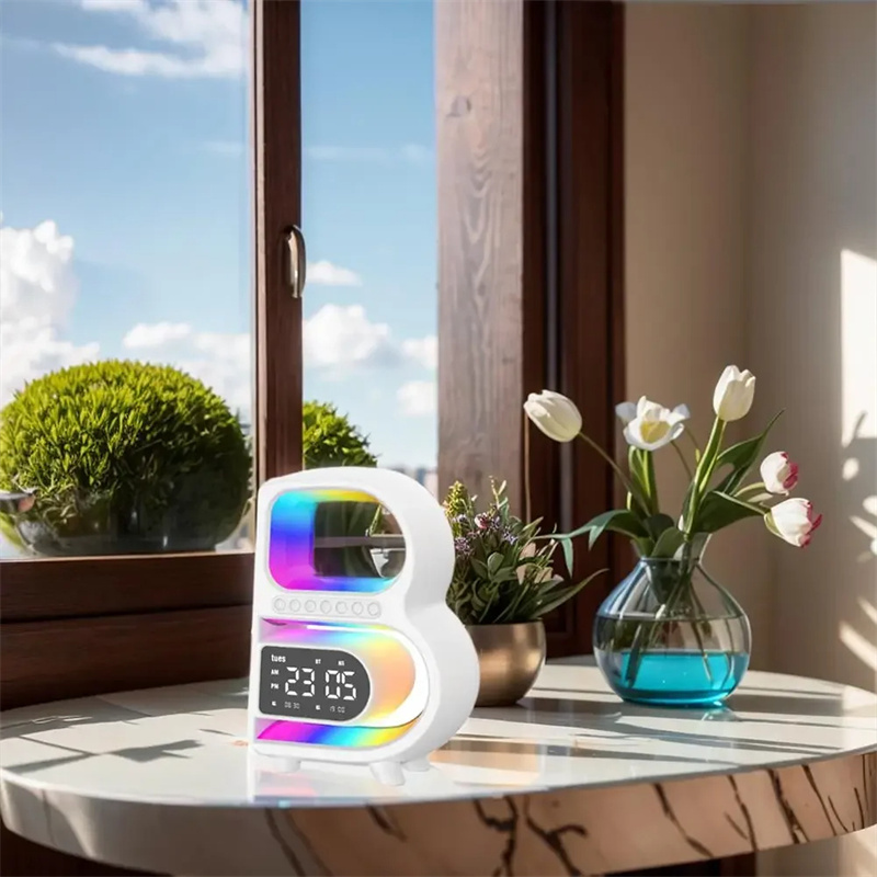 2024 New B-Shaped Blutooth Speaker Multifunctional Smart Music Rhythm Lighting Phone Wireless Charger TF Card AUX Input Standard Mode - Image 5