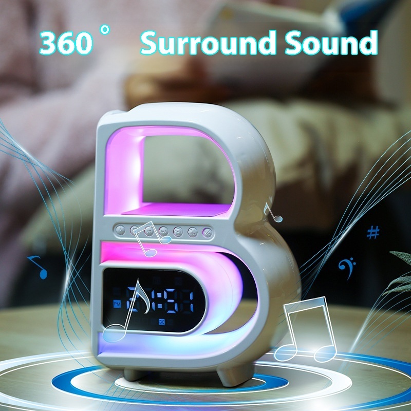 2024 New B-Shaped Blutooth Speaker Multifunctional Smart Music Rhythm Lighting Phone Wireless Charger TF Card AUX Input Standard Mode - Image 8