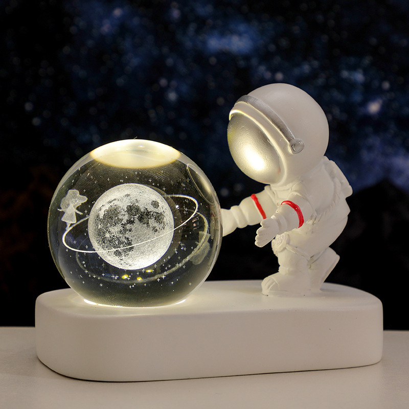 Glowing Planetary Galaxy Astronaut Crystal Ball Night Lights USB Power Warm Bedside Light Brithday Gift Night Lamp - Image 9
