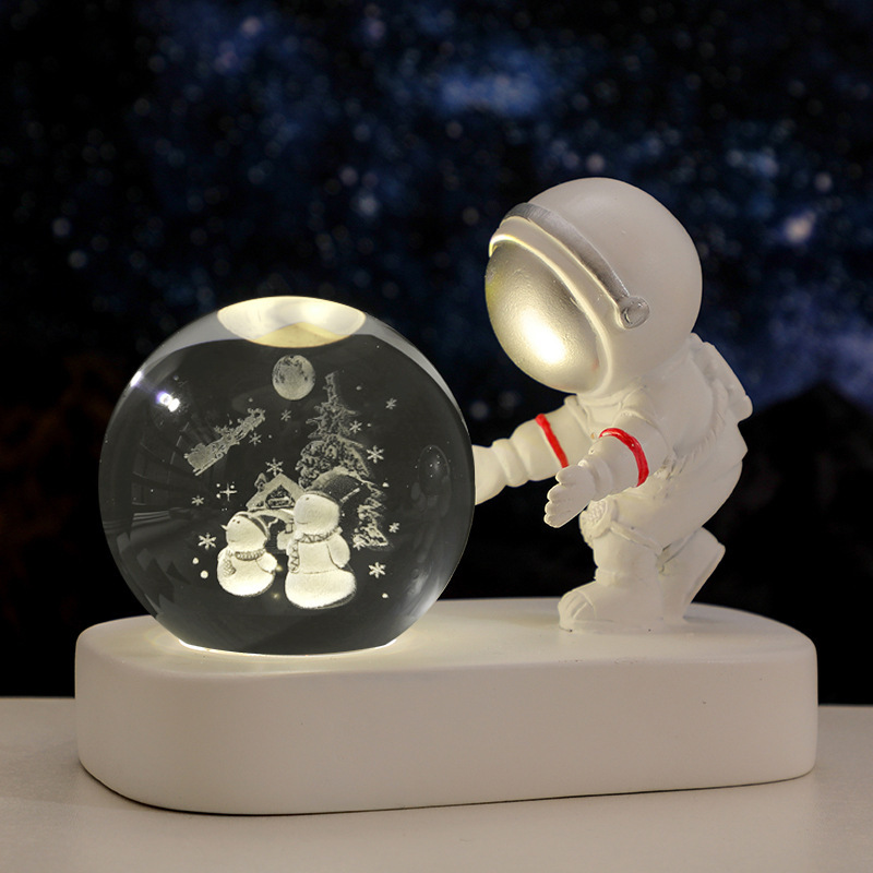 Glowing Planetary Galaxy Astronaut Crystal Ball Night Lights USB Power Warm Bedside Light Brithday Gift Night Lamp - Image 6